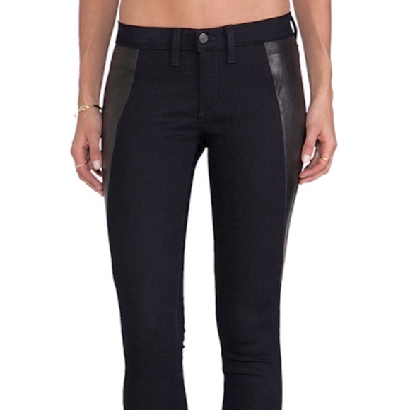 Rag & Bone Lamb Leather Trim Cotton Stretch Jeans - Picture 4 of 12